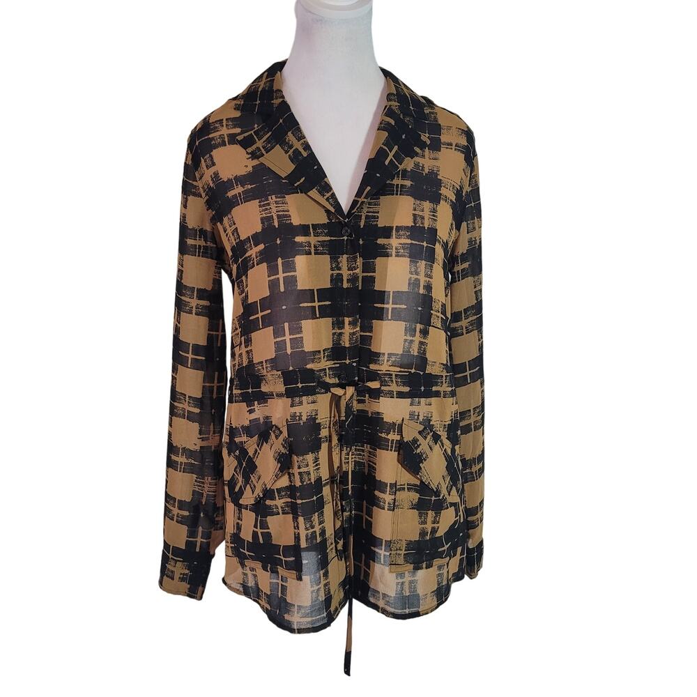 Calvin Klein Size XS NEW Contemporary Sheer Button Up Blouse Front Patch Pockets